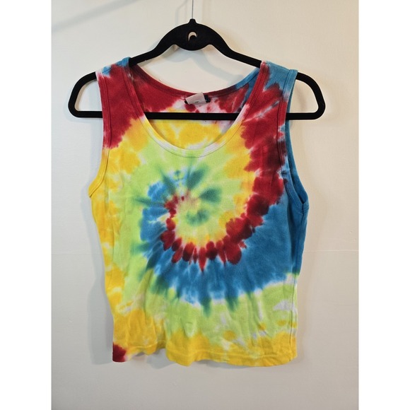 VTG Time 2 Celebrate Tie Dye Tank Top Womens Size XLarge Scoop Neck 90s USA Made - Picture 1 of 3